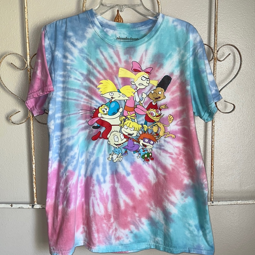 NICKELODEON. TIE DYE CHARACTERS TEE. SHORT SLEEVE. SIZE L